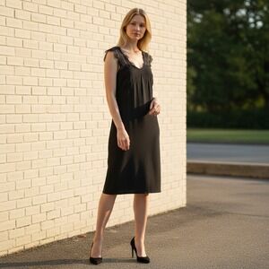 Comptoir des Cotonniers Cupro Lace Trim Slip Dress Women Black Sleeveless Large